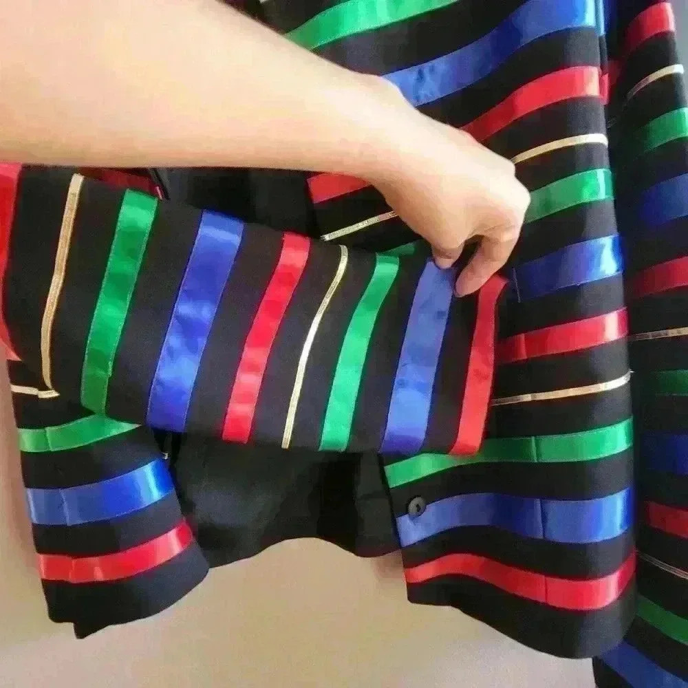 MAGGY LONDON Blazer Waist Jacket Size 14 Silky Rainbow Stripe Padded VTG - Picture 12 of 16